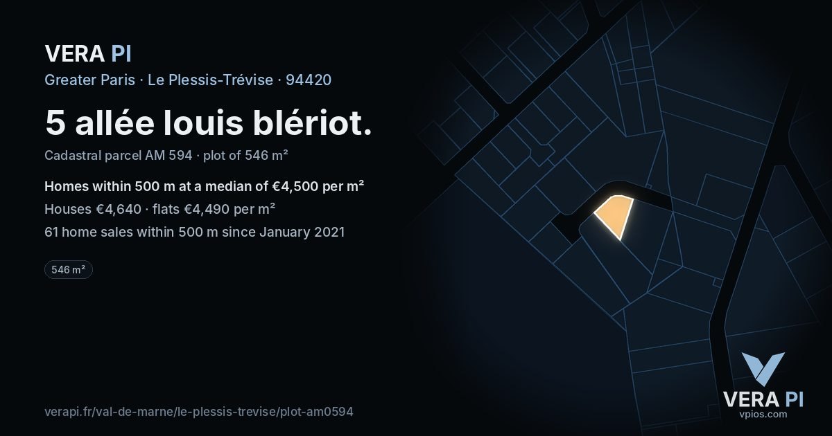 5 allée louis blériot, Le Plessis-Trévise at night – the plot lit, the parcels around coloured by the prices near them