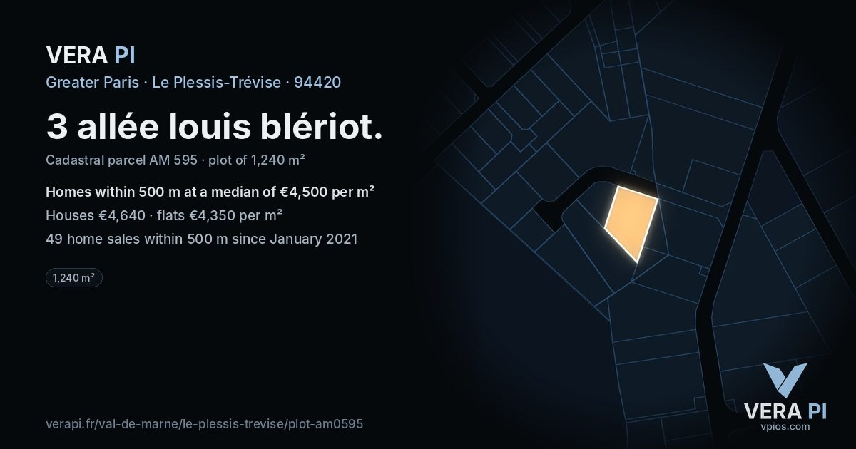 3 allée louis blériot, Le Plessis-Trévise at night – the plot lit, the parcels around coloured by the prices near them