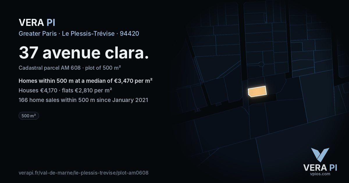 37 avenue clara, Le Plessis-Trévise at night – the plot lit, the parcels around coloured by the prices near them