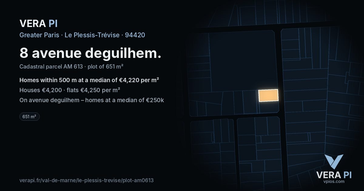 8 avenue deguilhem, Le Plessis-Trévise at night – the plot lit, the parcels around coloured by the prices near them