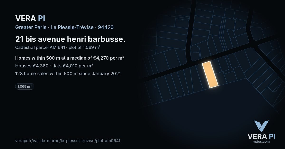 21 bis avenue henri barbusse, Le Plessis-Trévise at night – the plot lit, the parcels around coloured by the prices near them