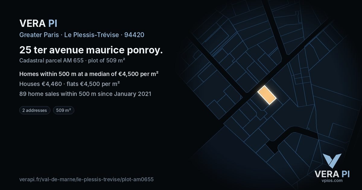 25 ter avenue maurice ponroy, Le Plessis-Trévise at night – the plot lit, the parcels around coloured by the prices near them