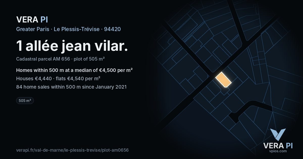 1 allée jean vilar, Le Plessis-Trévise at night – the plot lit, the parcels around coloured by the prices near them