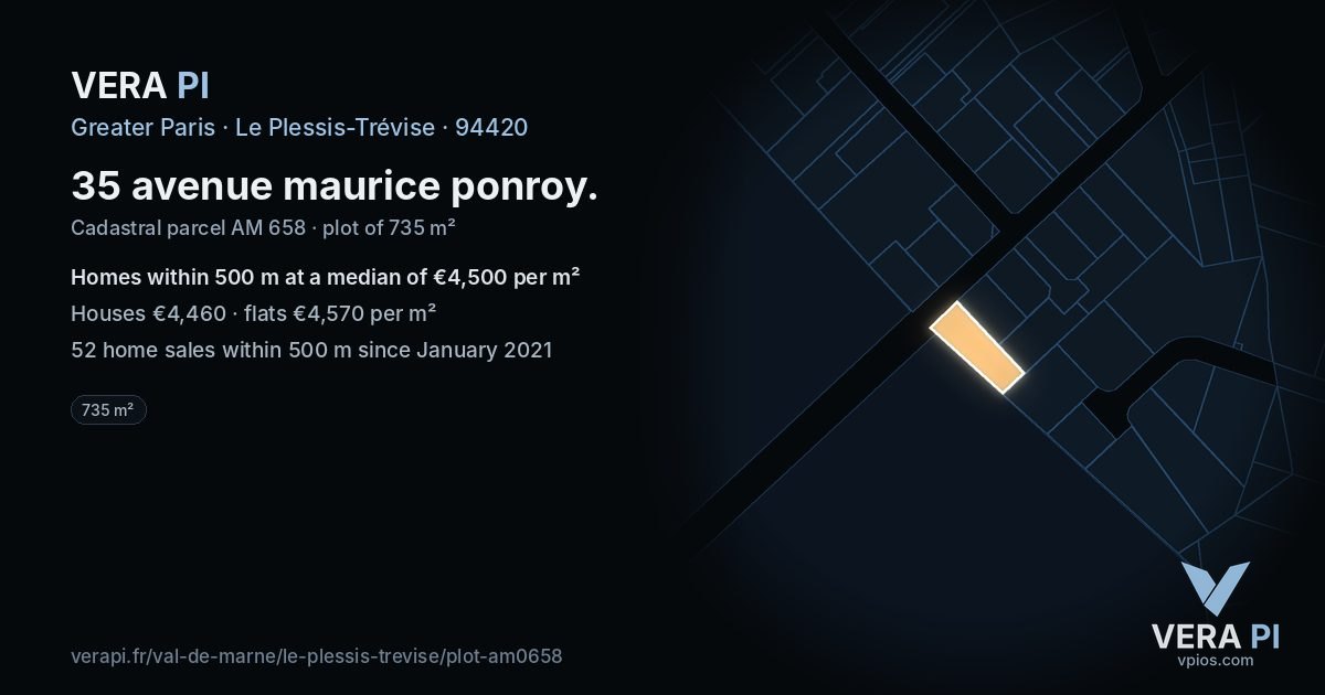 35 avenue maurice ponroy, Le Plessis-Trévise at night – the plot lit, the parcels around coloured by the prices near them