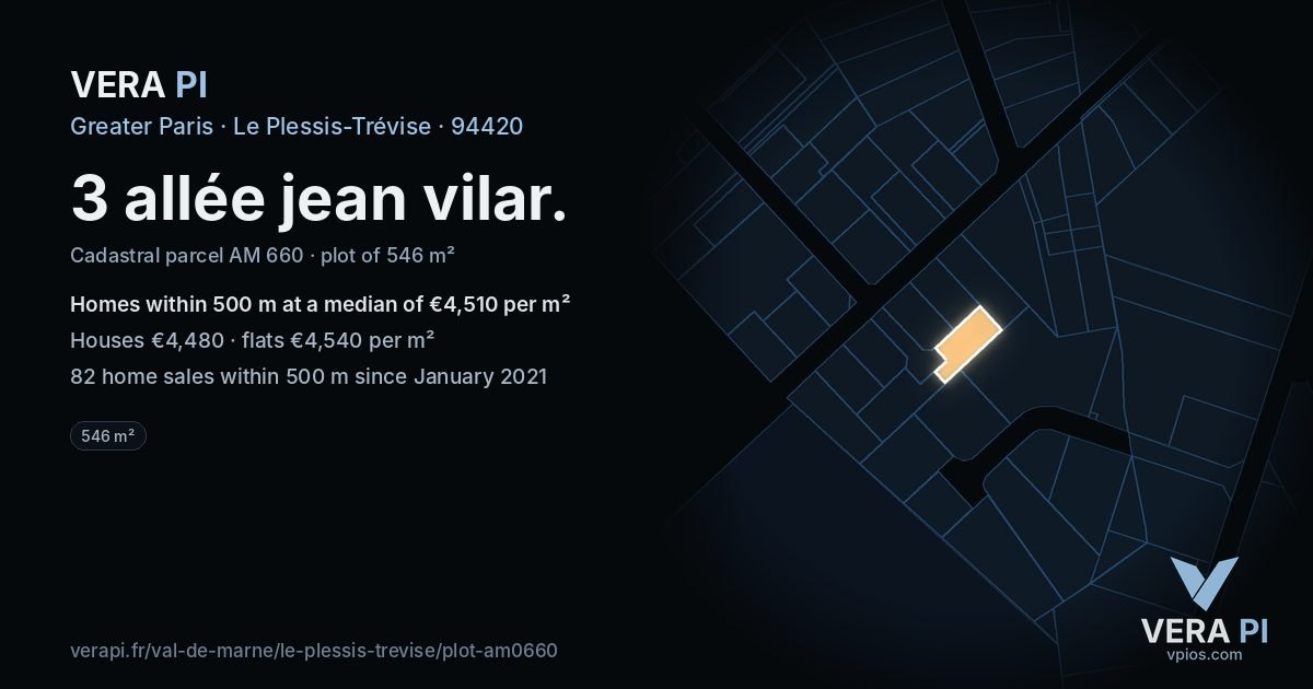 3 allée jean vilar, Le Plessis-Trévise at night – the plot lit, the parcels around coloured by the prices near them