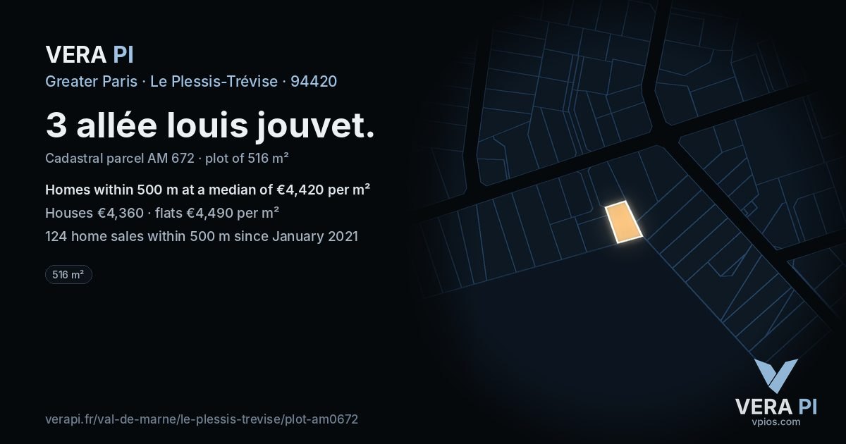 3 allée louis jouvet, Le Plessis-Trévise at night – the plot lit, the parcels around coloured by the prices near them