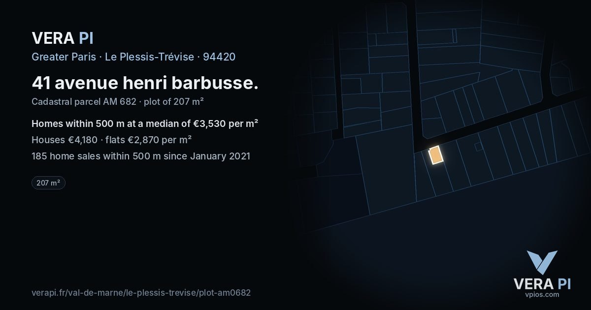 41 avenue henri barbusse, Le Plessis-Trévise at night – the plot lit, the parcels around coloured by the prices near them