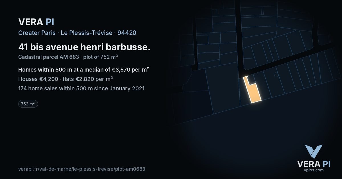 41 bis avenue henri barbusse, Le Plessis-Trévise at night – the plot lit, the parcels around coloured by the prices near them