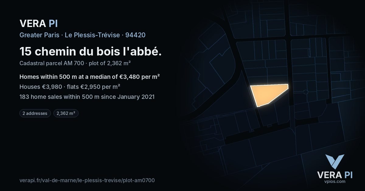 15 chemin du bois l'abbé, Le Plessis-Trévise at night – the plot lit, the parcels around coloured by the prices near them