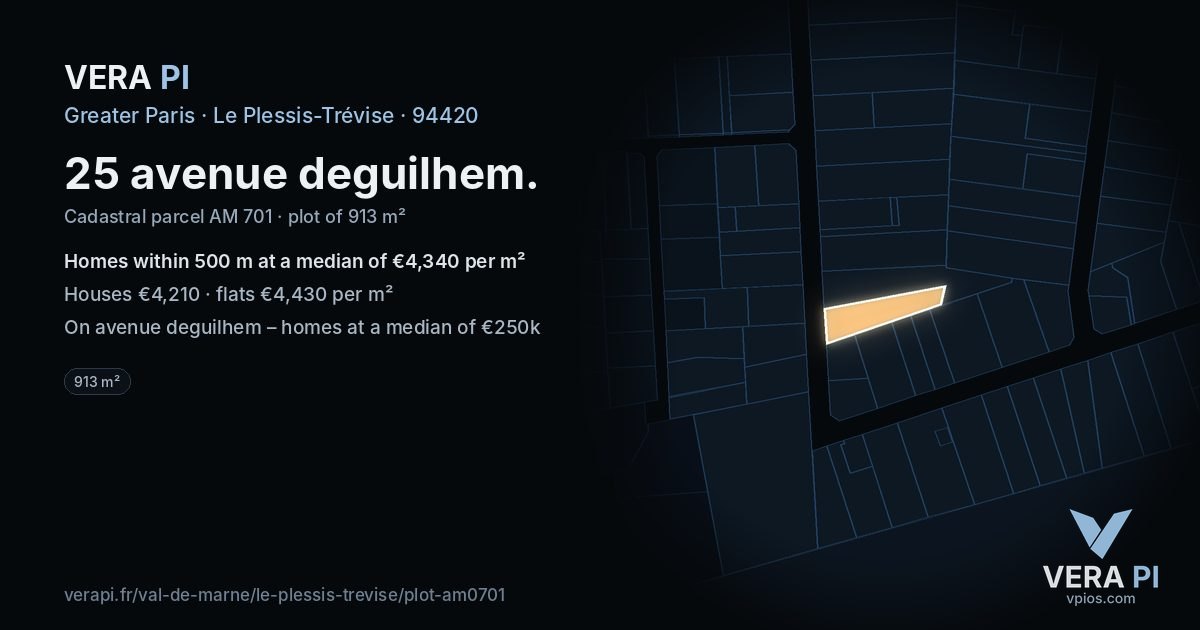 25 avenue deguilhem, Le Plessis-Trévise at night – the plot lit, the parcels around coloured by the prices near them