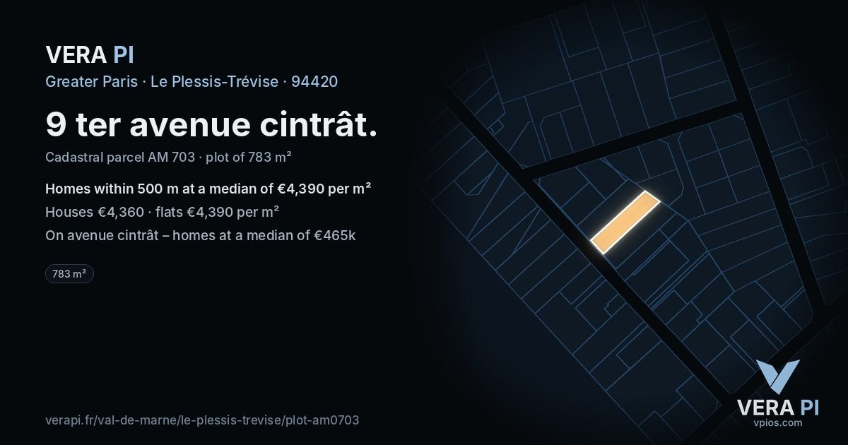 9 ter avenue cintrât, Le Plessis-Trévise at night – the plot lit, the parcels around coloured by the prices near them