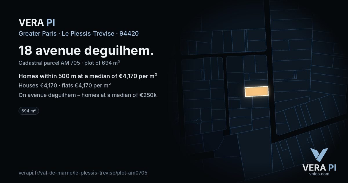 18 avenue deguilhem, Le Plessis-Trévise at night – the plot lit, the parcels around coloured by the prices near them