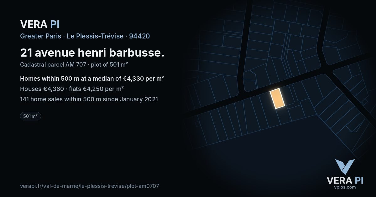 21 avenue henri barbusse, Le Plessis-Trévise at night – the plot lit, the parcels around coloured by the prices near them
