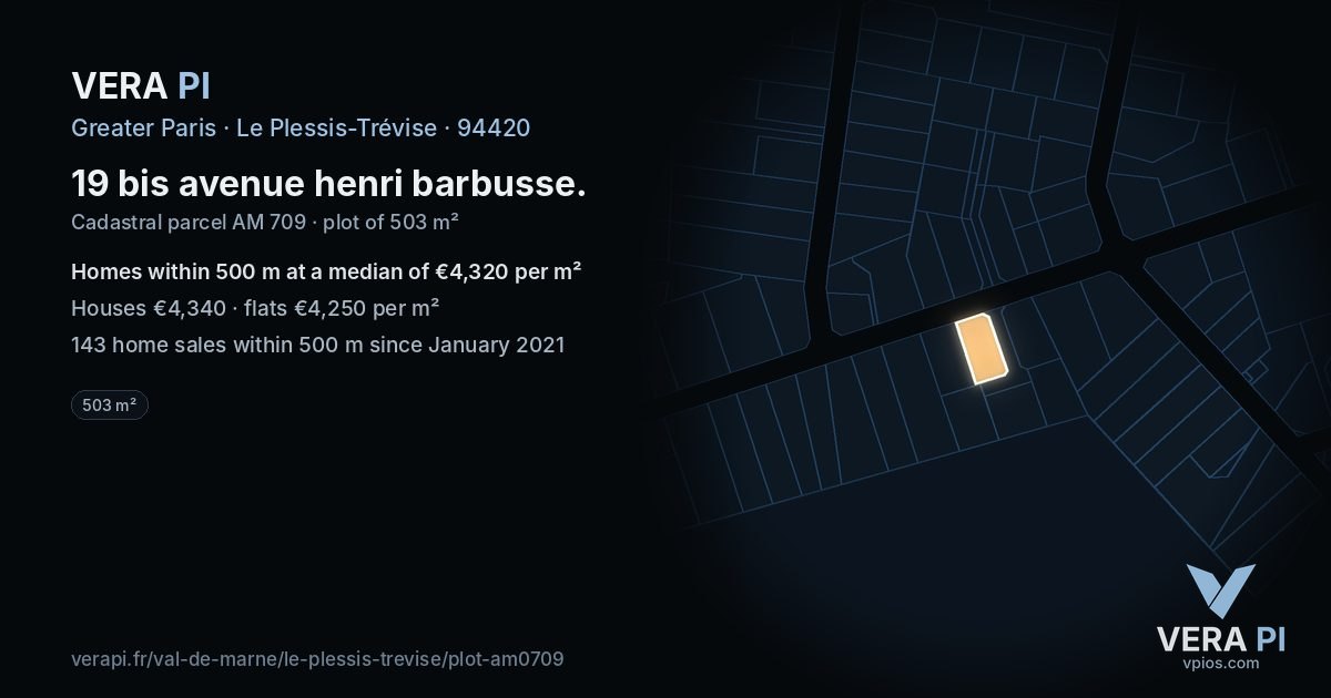 19 bis avenue henri barbusse, Le Plessis-Trévise at night – the plot lit, the parcels around coloured by the prices near them