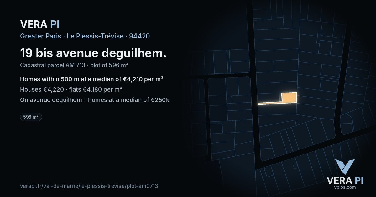 19 bis avenue deguilhem, Le Plessis-Trévise at night – the plot lit, the parcels around coloured by the prices near them