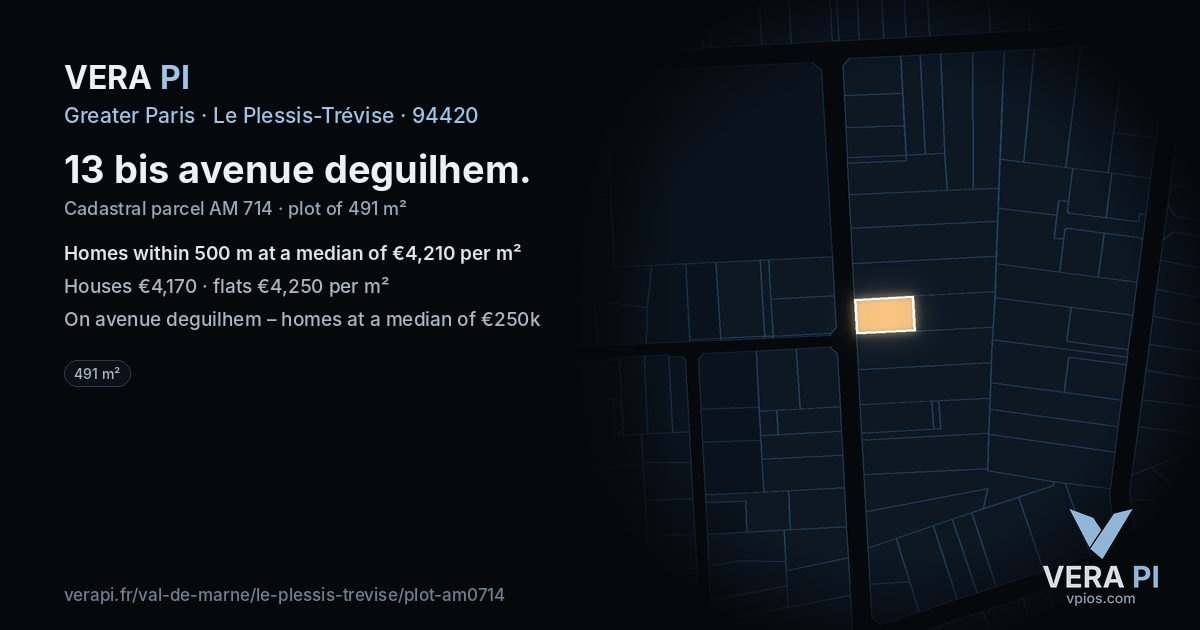 13 bis avenue deguilhem, Le Plessis-Trévise at night – the plot lit, the parcels around coloured by the prices near them