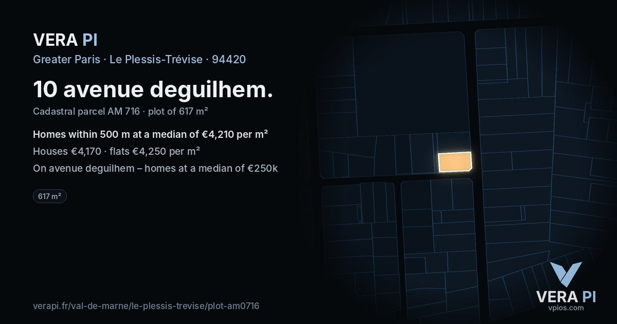 10 avenue deguilhem, Le Plessis-Trévise at night – the plot lit, the parcels around coloured by the prices near them