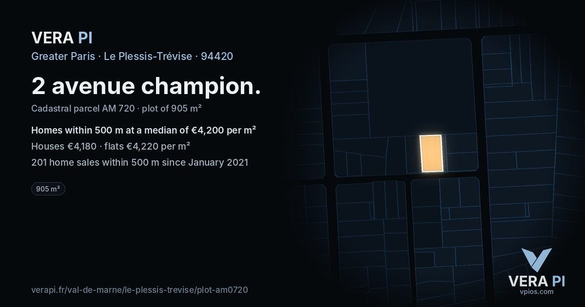 2 avenue champion, Le Plessis-Trévise at night – the plot lit, the parcels around coloured by the prices near them