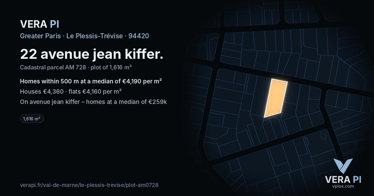 22 avenue jean kiffer, Le Plessis-Trévise at night – the plot lit, the parcels around coloured by the prices near them
