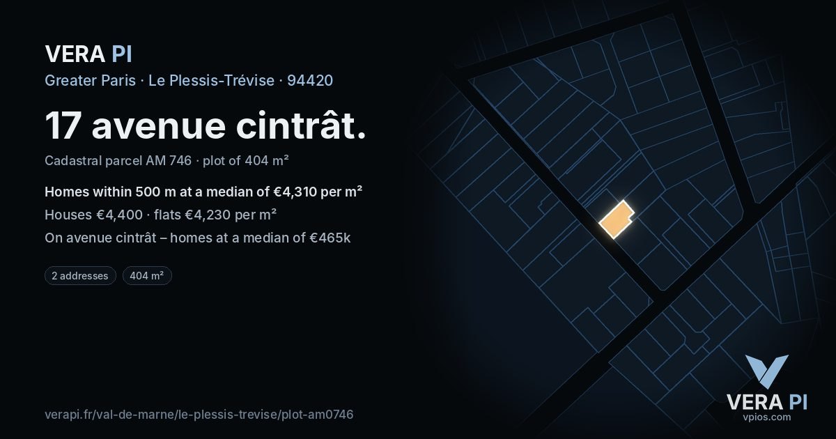 17 avenue cintrât, Le Plessis-Trévise at night – the plot lit, the parcels around coloured by the prices near them