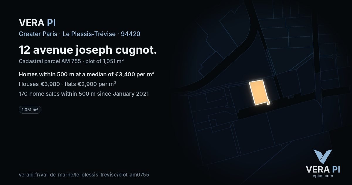 12 avenue joseph cugnot, Le Plessis-Trévise at night – the plot lit, the parcels around coloured by the prices near them