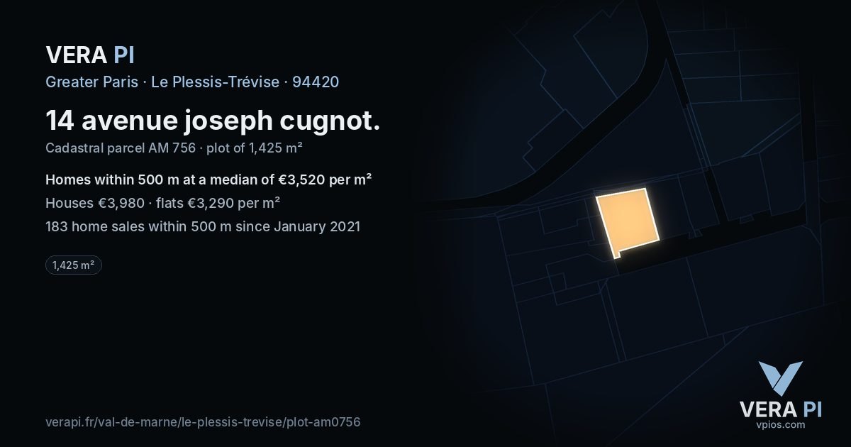14 avenue joseph cugnot, Le Plessis-Trévise at night – the plot lit, the parcels around coloured by the prices near them