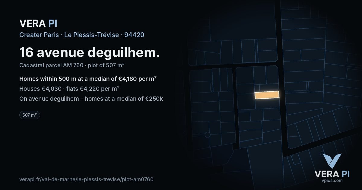 16 avenue deguilhem, Le Plessis-Trévise at night – the plot lit, the parcels around coloured by the prices near them