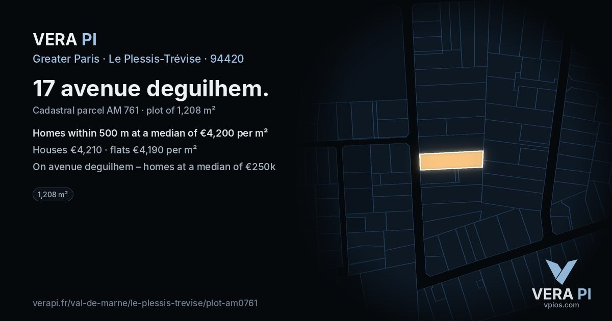 17 avenue deguilhem, Le Plessis-Trévise at night – the plot lit, the parcels around coloured by the prices near them