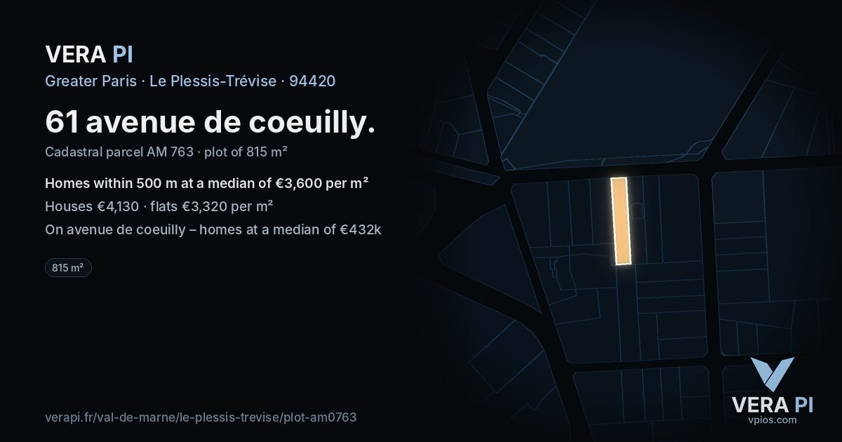 61 avenue de coeuilly, Le Plessis-Trévise at night – the plot lit, the parcels around coloured by the prices near them