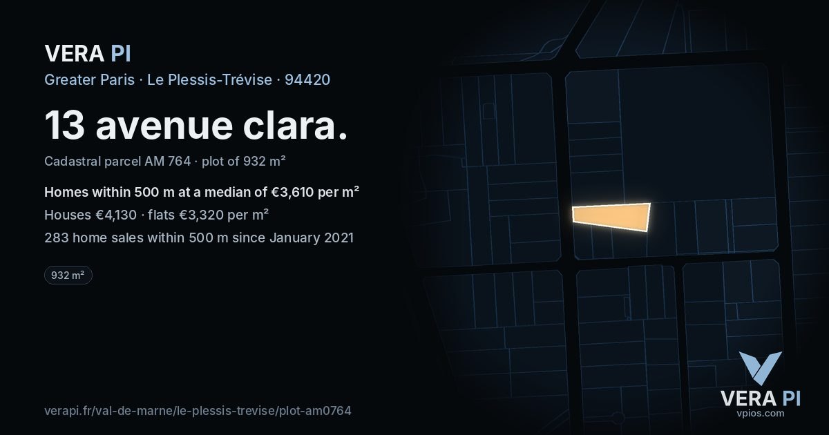 13 avenue clara, Le Plessis-Trévise at night – the plot lit, the parcels around coloured by the prices near them