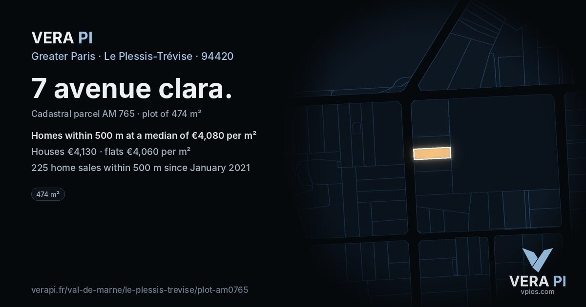 7 avenue clara, Le Plessis-Trévise at night – the plot lit, the parcels around coloured by the prices near them