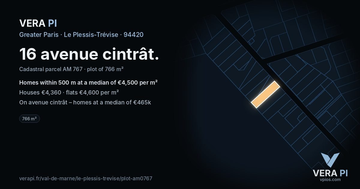 16 avenue cintrât, Le Plessis-Trévise at night – the plot lit, the parcels around coloured by the prices near them