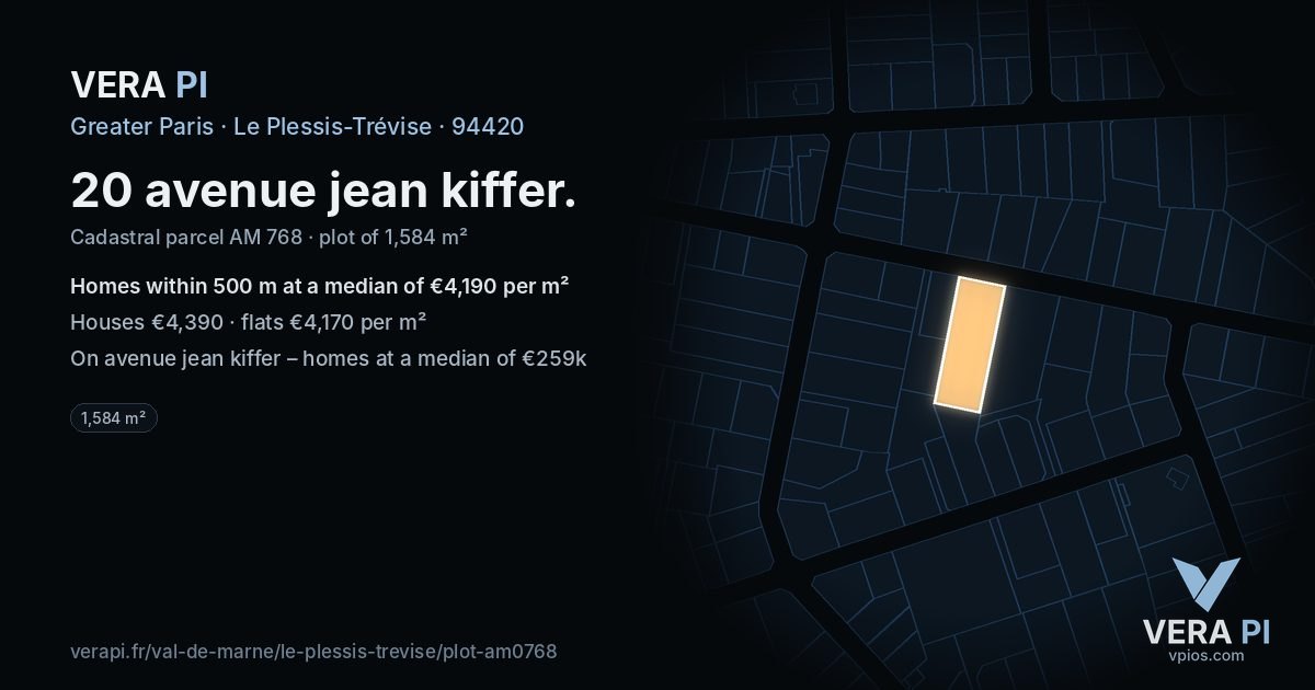 20 avenue jean kiffer, Le Plessis-Trévise at night – the plot lit, the parcels around coloured by the prices near them