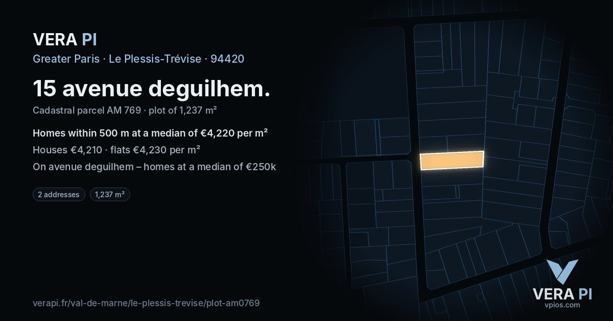 15 avenue deguilhem, Le Plessis-Trévise at night – the plot lit, the parcels around coloured by the prices near them
