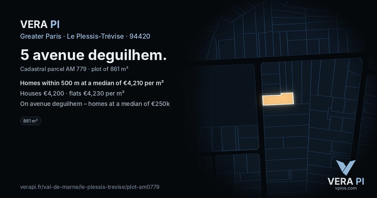 5 avenue deguilhem, Le Plessis-Trévise at night – the plot lit, the parcels around coloured by the prices near them