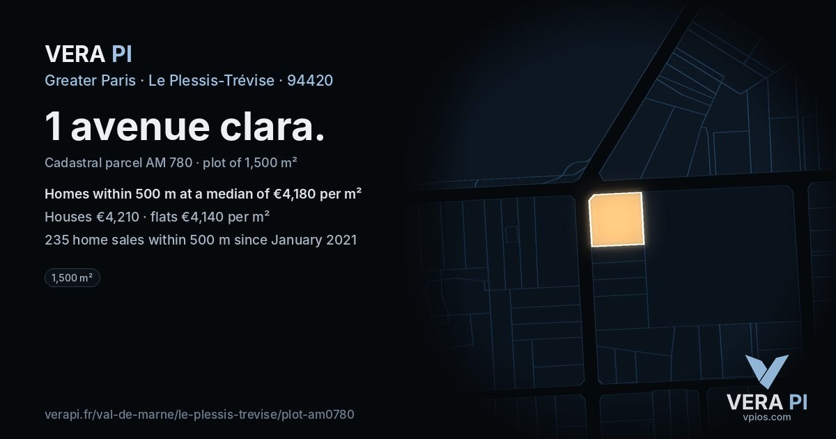 1 avenue clara, Le Plessis-Trévise at night – the plot lit, the parcels around coloured by the prices near them