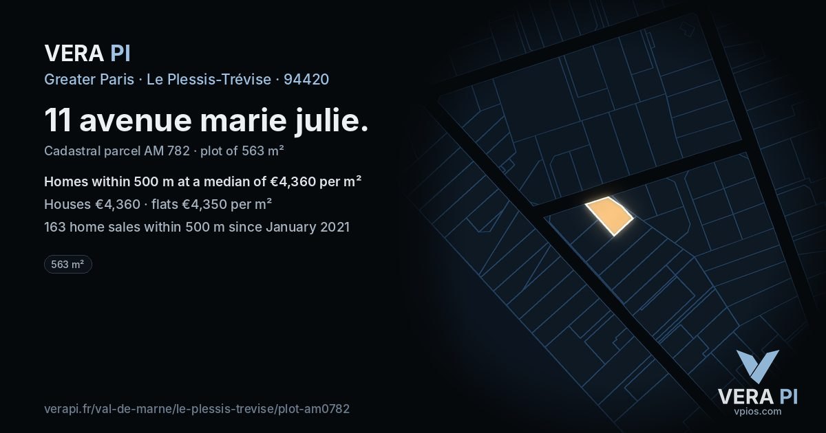 11 avenue marie julie, Le Plessis-Trévise at night – the plot lit, the parcels around coloured by the prices near them