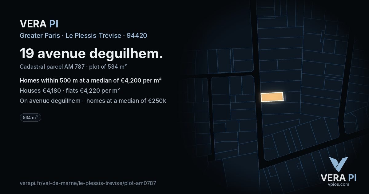 19 avenue deguilhem, Le Plessis-Trévise at night – the plot lit, the parcels around coloured by the prices near them