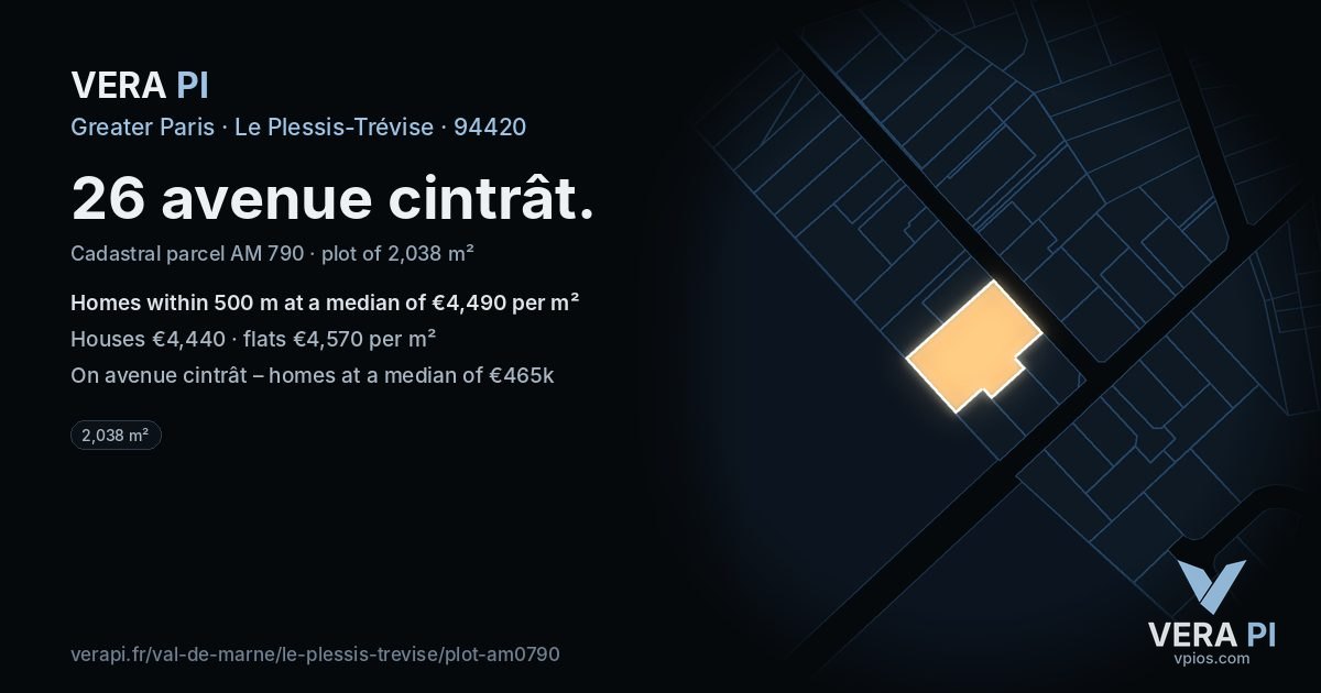 26 avenue cintrât, Le Plessis-Trévise at night – the plot lit, the parcels around coloured by the prices near them