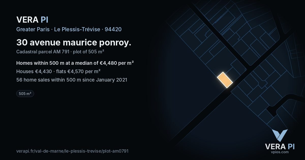 30 avenue maurice ponroy, Le Plessis-Trévise at night – the plot lit, the parcels around coloured by the prices near them