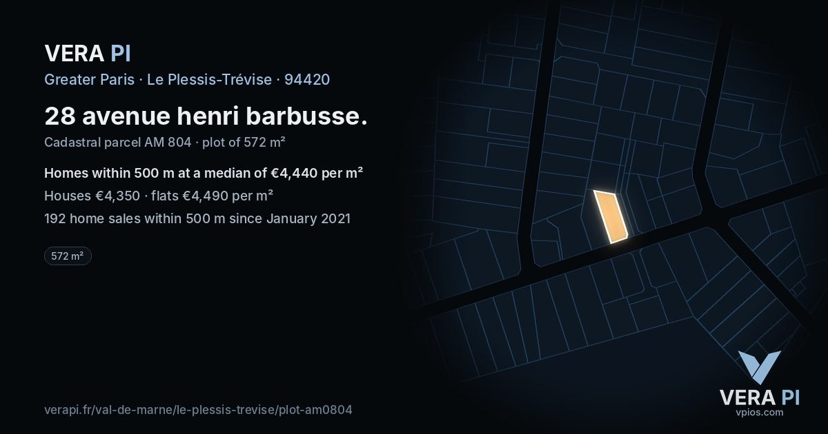 28 avenue henri barbusse, Le Plessis-Trévise at night – the plot lit, the parcels around coloured by the prices near them