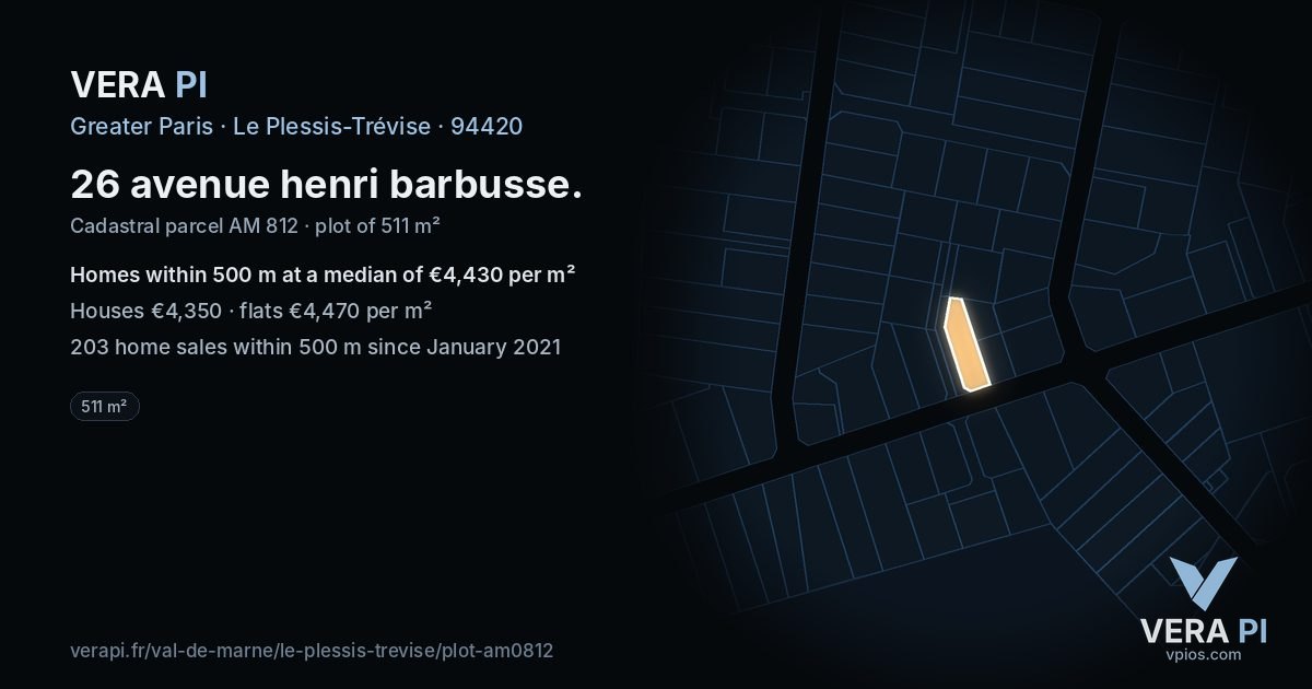 26 avenue henri barbusse, Le Plessis-Trévise at night – the plot lit, the parcels around coloured by the prices near them