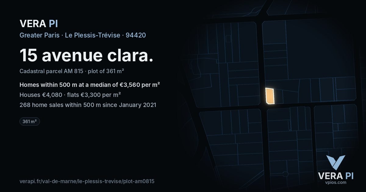 15 avenue clara, Le Plessis-Trévise at night – the plot lit, the parcels around coloured by the prices near them