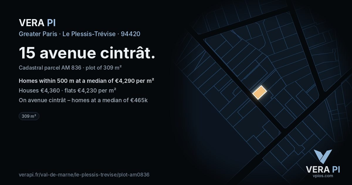15 avenue cintrât, Le Plessis-Trévise at night – the plot lit, the parcels around coloured by the prices near them