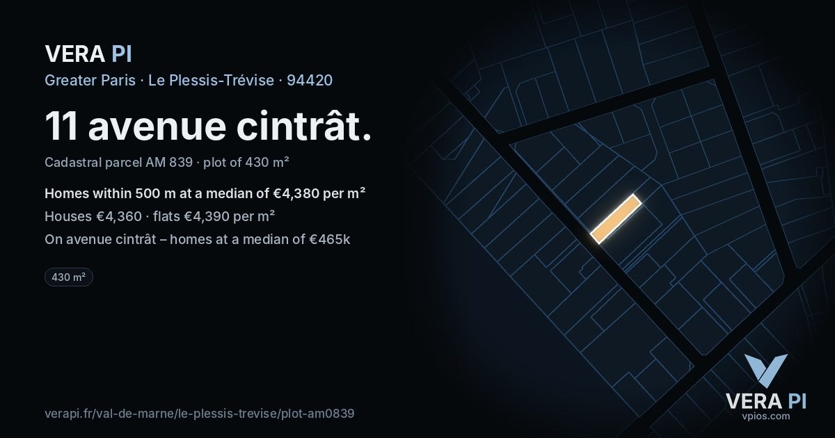 11 avenue cintrât, Le Plessis-Trévise at night – the plot lit, the parcels around coloured by the prices near them