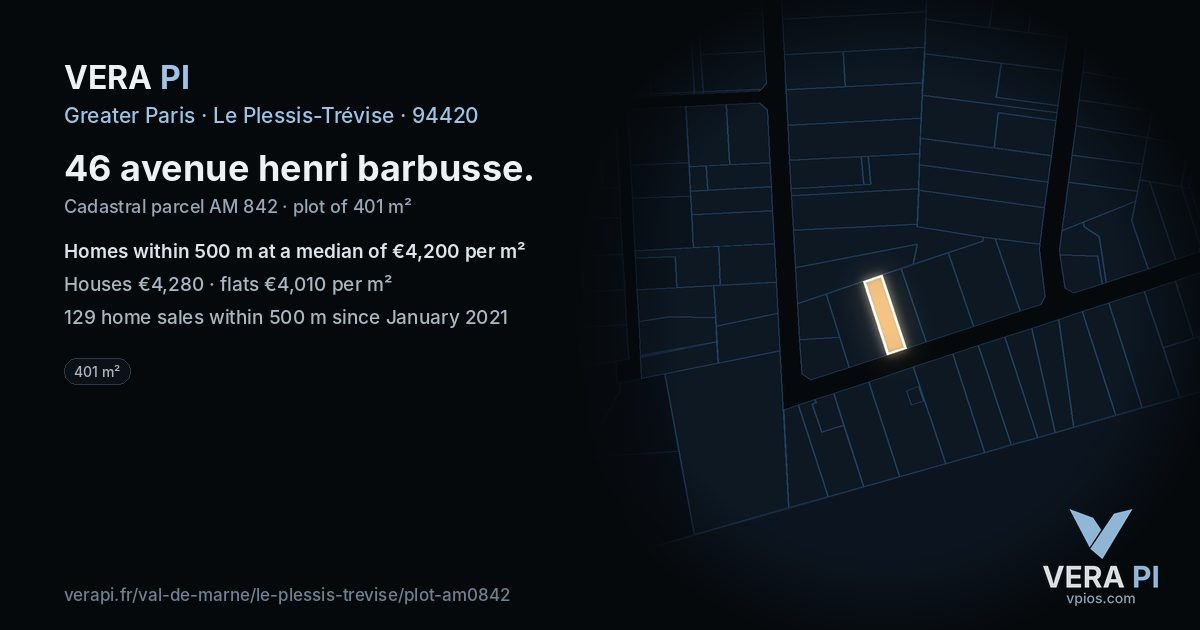 46 avenue henri barbusse, Le Plessis-Trévise at night – the plot lit, the parcels around coloured by the prices near them