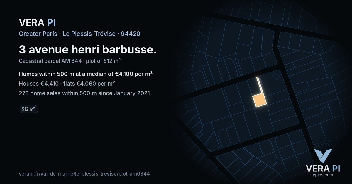 3 avenue henri barbusse, Le Plessis-Trévise at night – the plot lit, the parcels around coloured by the prices near them