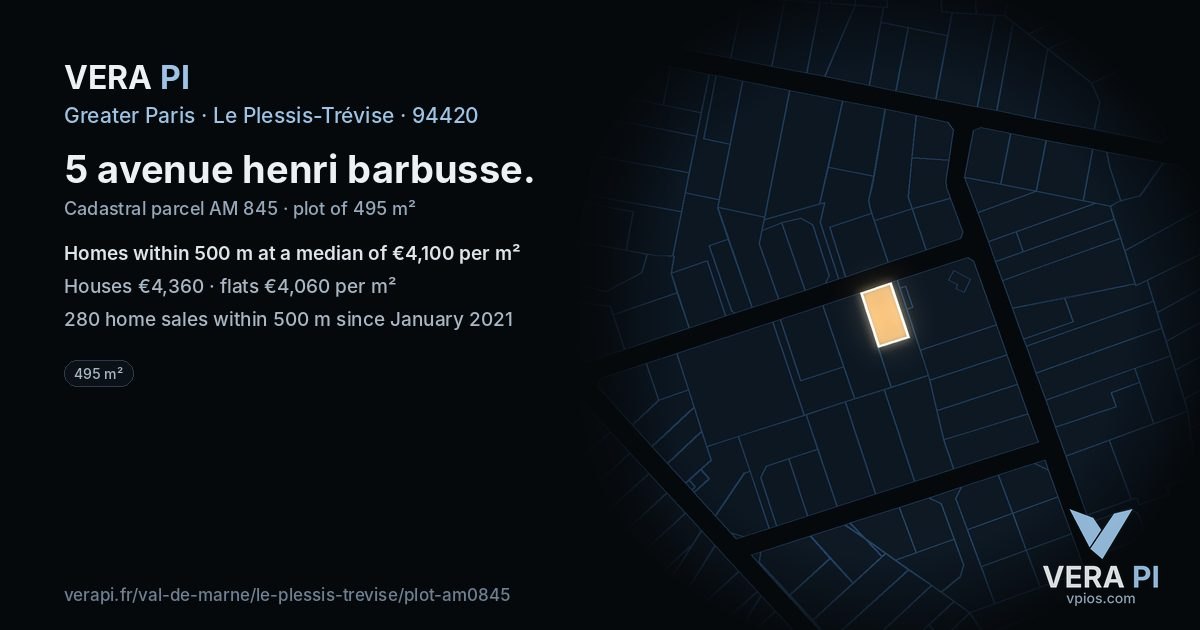 5 avenue henri barbusse, Le Plessis-Trévise at night – the plot lit, the parcels around coloured by the prices near them