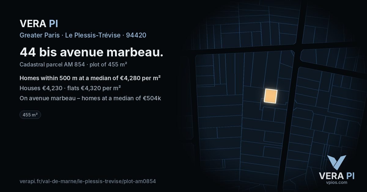 44 bis avenue marbeau, Le Plessis-Trévise at night – the plot lit, the parcels around coloured by the prices near them