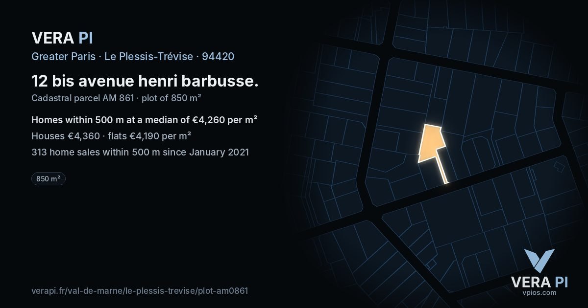12 bis avenue henri barbusse, Le Plessis-Trévise at night – the plot lit, the parcels around coloured by the prices near them